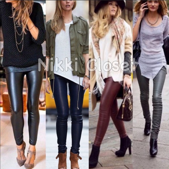 High Waist Leggings Faux Leather LINED BEST SELLER - Picture 2 of 4